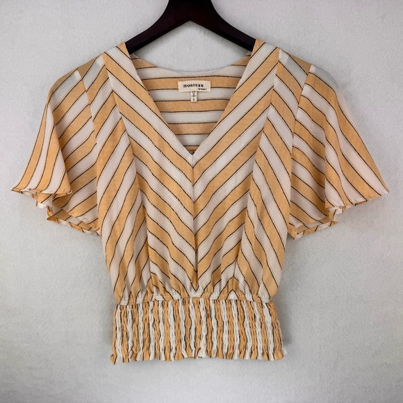Monteau Tops - Monteau Ladies Crop Top Sz S Striped V-Neck flutter Sleeve Shirred Waist
